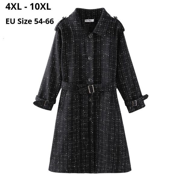 

women's wool & blends wool plus size 10xl 9xl 8xl 7xl 6xl coats winter femme elegant plaid long sleeves women coat for m r6n5, Black