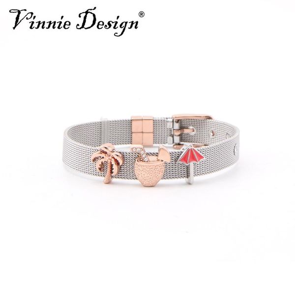 

tennis vinnie design jewelry 22cm stainless steel mesh bracelet set with 3pcs slide charms wrap bracelets keepers, Golden;silver