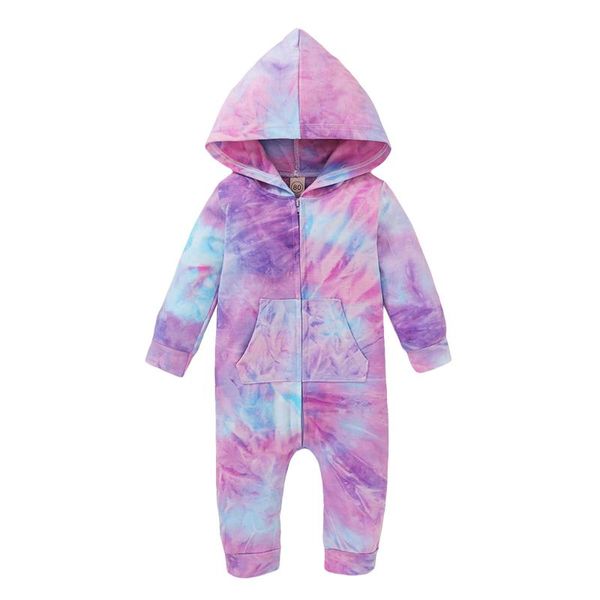 

jumpsuit toddler boys girls long sleeve rainbow tie-dyed hoodie romper winter warm baby clothes born jumpsuits, Blue