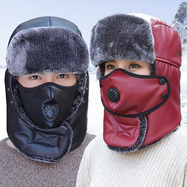 

hat male winter cold proof cycling hat outdoor warm breathing vae leather lei feng psh thickened ear protection female, Blue;gray