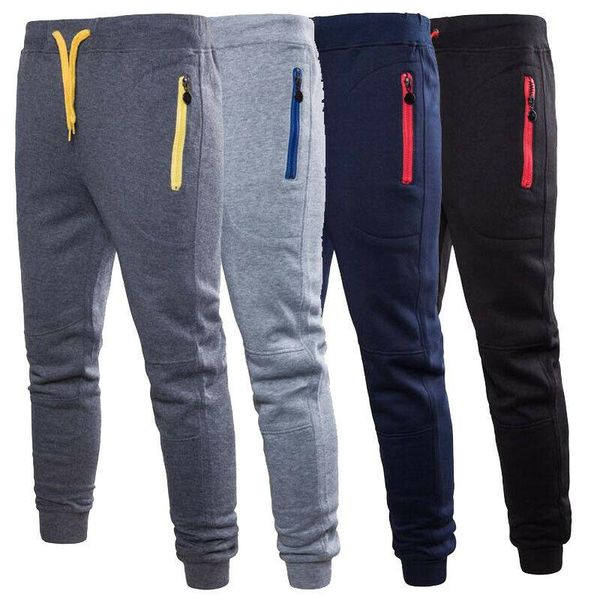 

men's pants mens slim fit joggers jogging bottom fleece gym winter skinny zip pockets trousers m-xxxl, Black