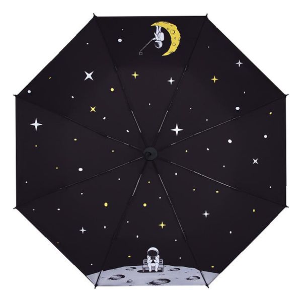 

umbrellas three folding automatic umbrella sun rain women 8 ribs strong windproof space women's black for men parasol