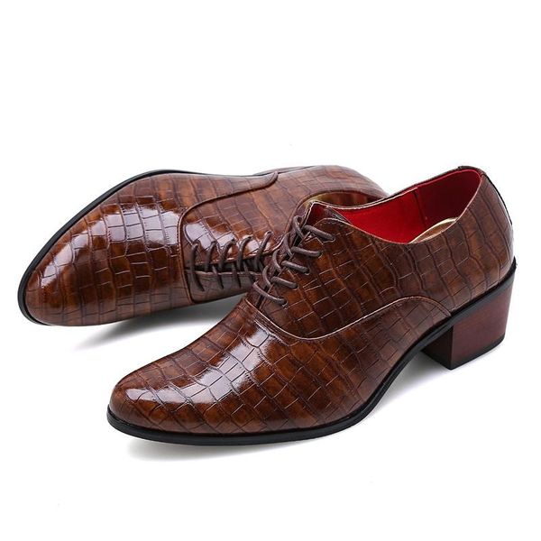 

dress shoes fashion retro men's leather high heel business wedding 1950s men zapatos de hombre, Black