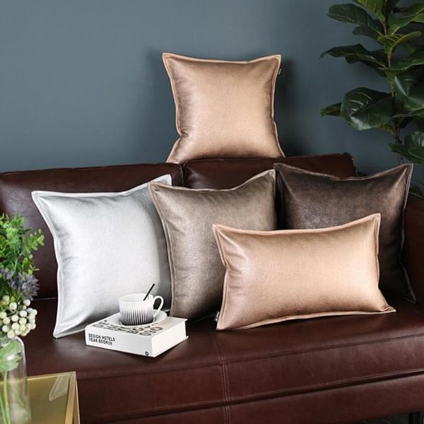 

new pu faux leather cushion cover for office car sofa home decorative pillow covers 45x45cm solid splice pillowcase