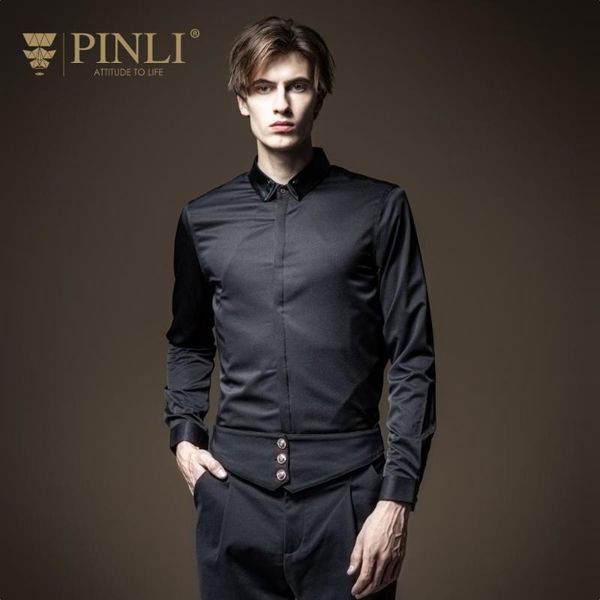 

spring new style men's 2021 autumn male business casual all-match trend black leather collar shirt b203113175, White;black