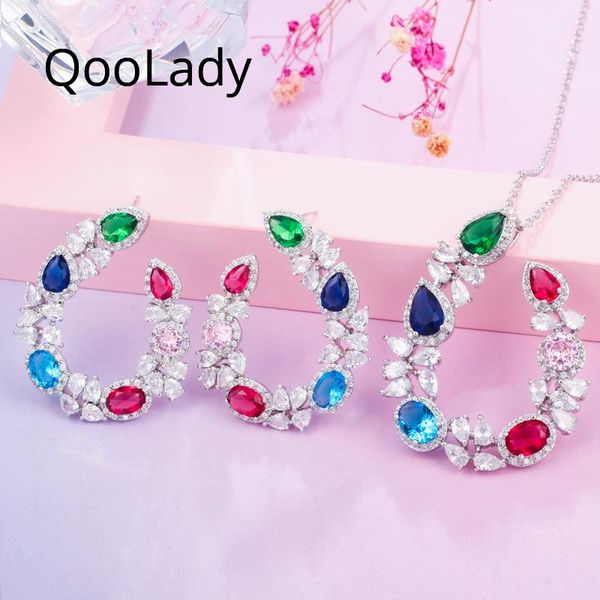 

earrings & necklace qoolady gorgeous white gold colorful cubic zirconia stone jewelry set for ladies christmas gift z088, Silver