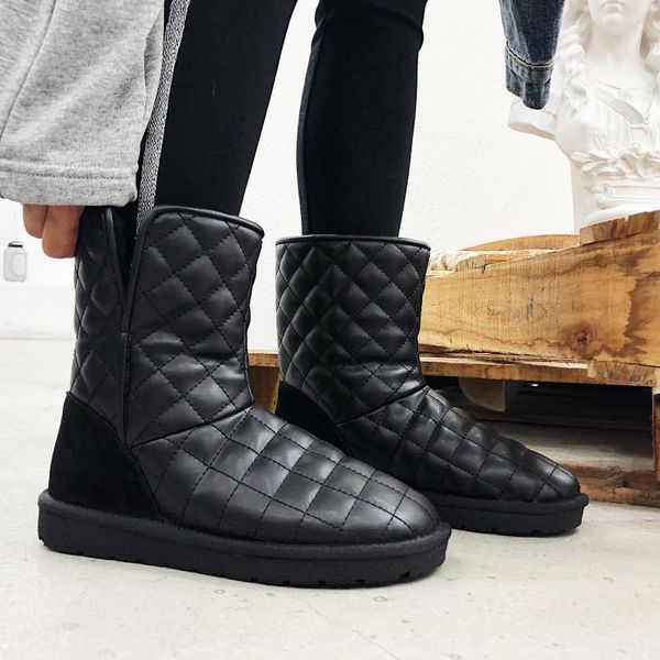 

boots 2021 winter women simplicity snow wool and cashmere blended short warm rhombic casual white black big size 34-43