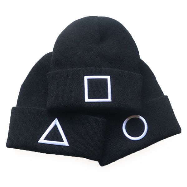 

autumn and winter games embroidered knitted hat wool hats, Blue;gray