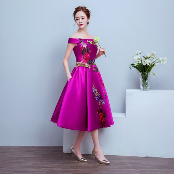 

Flower Short Cocktail dresses Vestidos Robe De Soiree New Elegant Party Prom Dress, Purple