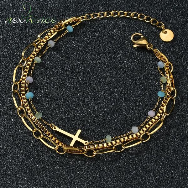 

link, chain nextvance stainless steel colorful beads cross three bracelet girlfriend ladies girls wife lover valentine's day present, Black