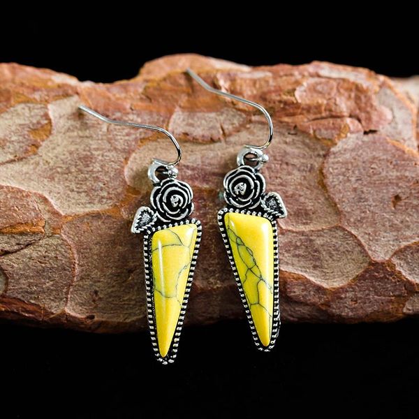 

dangle & chandelier vintage bohemian triangle drop earrings for women flower carving pendant yellow resin jewelry wholesale d316, Silver