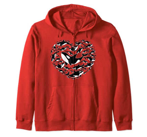 

orca killer whale on love heart symbol as zip hoodie, White;black