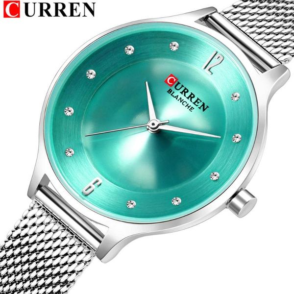 

wristwatches fashion mesh womens watches curren ladies dress wristwatch with steel band female bling rhinestone dial clock relogio feminino, Slivery;brown