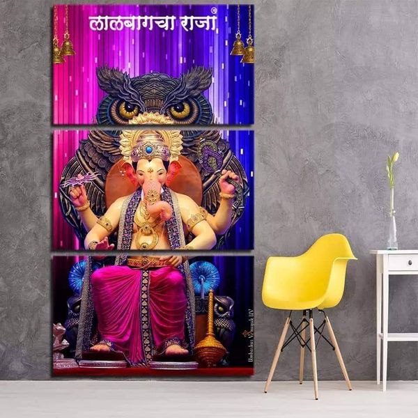 

3 pieces 2021 purple blue elephant god art print poster painting frameless canvas wall picture home decoration