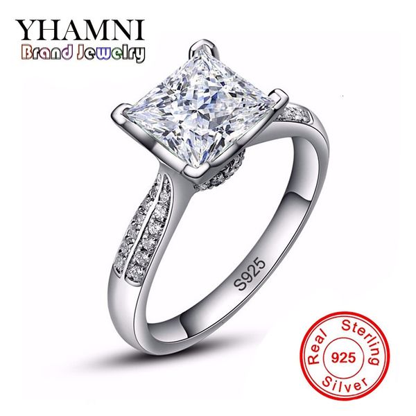 

designer yhamni 100% solid 925 silver rings fine jewelry big sona cz diamond engagement rings for women ring size 4 5 6 7 8 9 10 xr038, Slivery;golden