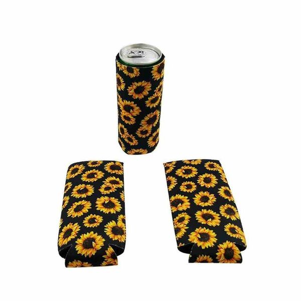 

us stock 17*8.5cm can cooler slim can insulators neoprene beverage beer cooler collapsible cola bottle koozies cactus leopard can sleeve