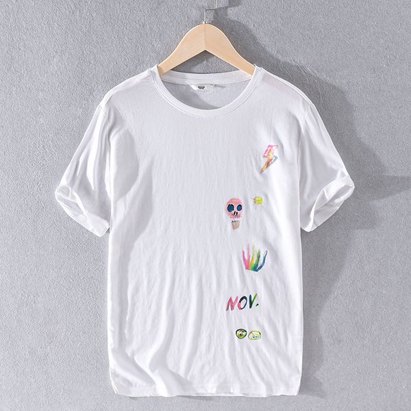 

2021 new vero nova chegada manga curta de linho marca camisa masculina moda em torno do pescoo t camisas para homem casual solto tshirt n4hx, White