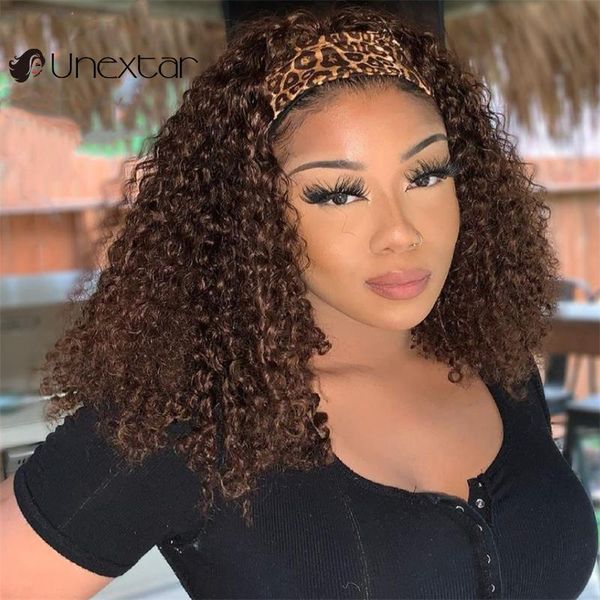 

hair bulks unextar no glue sew in 100% human grip headband scarf brown color curly for beautiful women, Black