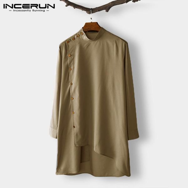 

ethnic clothing man retro buttons camisa kaftan islamic incerun men solid color long sleeve muslim shirts vintage irregular hem blouse, Red