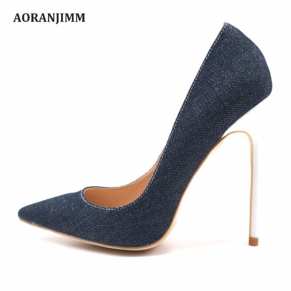 

dress shoes real pic aoranjimm pointed toe blue denim office lady discount brand high heel pump on sale, Black