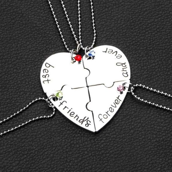 

pendant necklaces friend forever and ever friendship necklace set 4 pieces heart shape puzzle, Silver