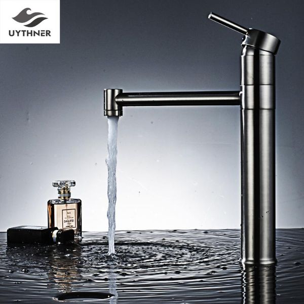 

bathroom sink faucets uythner k stype with column & long spout basin faucet mixer tap chrome brushed nickel finish