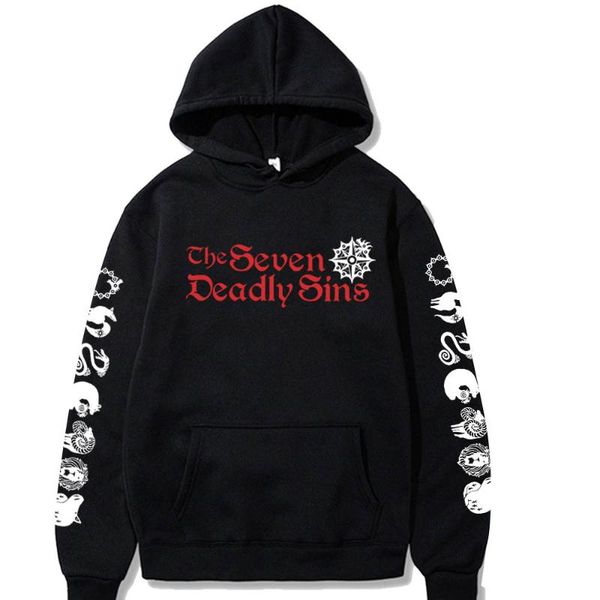 

men's hoodies & sweatshirts 2021 anime the seven deadly sins printed hoodie sweatshirt long sleeve pullover casual, Black
