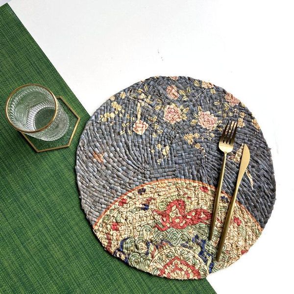

mats & pads woven placemat ins nordic style corn husk dining table insulation pad shooting props home decoration can be color printed
