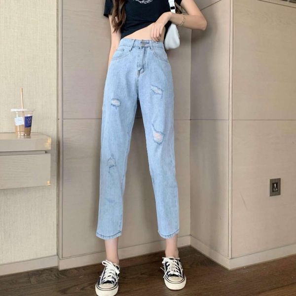 

cropped autumn high waist slim pants loose wide leg, Blue