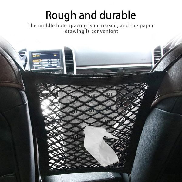

car organizer elastic double three layers front storage compartment for cigarette wallet phone holder bag net accessories
