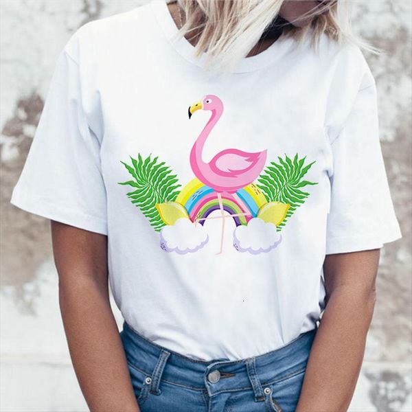 

summer pink flamingo cute women t shirts vogue ulzzang kawaii, White