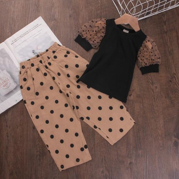 

clothing sets summer toddler girls clothes polka dot comfortable pant lightweight outfit kids suit tracksuit mesh, White