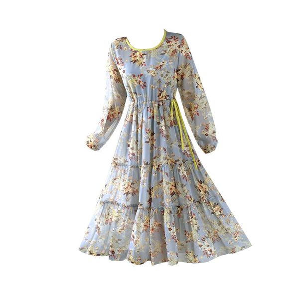 

casual dresses floral print silk dress women elegant lining vestido festa vacation sashes ukraine long sleeve luxurious robe pull, Black;gray