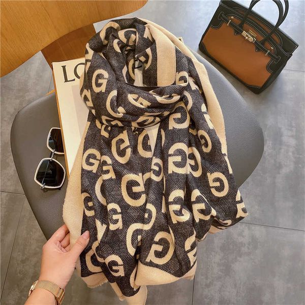 

scarf female autumn and winter korean fashion net red 2021 style external shawl dual-purpose thickened color matching warm scarf, Blue;gray