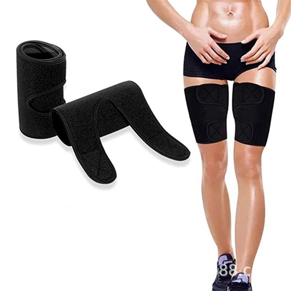 

waist support 1 pair sports thigh shaper wraps sauna sweat calves trimmers leg compress belt for men & women slimming, lose weight, Black;gray