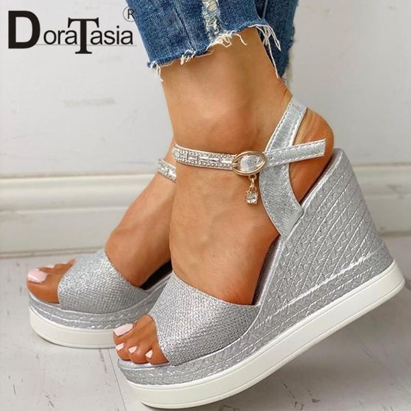 

sandals doratasia brand design female wedges high heels summer stylish crystal platform women party office shoes woman, Black