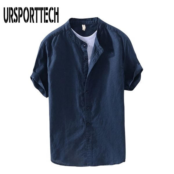

ursporttech summer vintage mens shirt cotton linen loose casual solid short sleeve button harajuku brand blouse 210721, White;black
