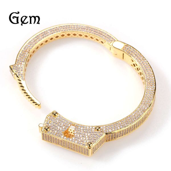 

men's punk handcuffs bracelet copper inlaid zircon fashion couple bracelet versatile hip-hop jewelry, Silver