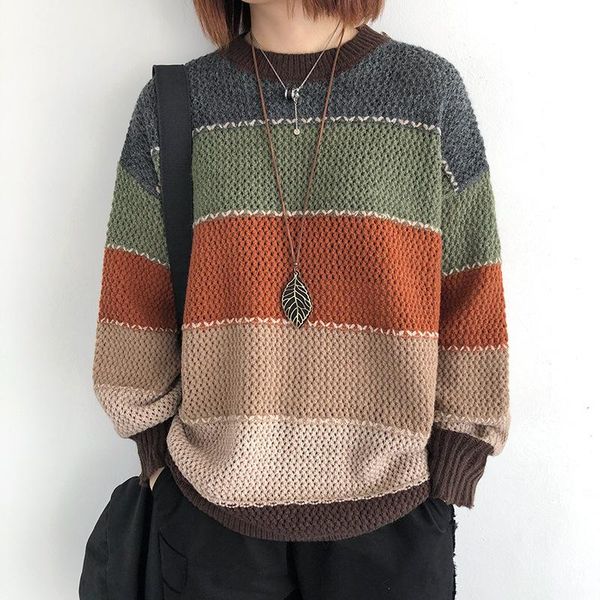 

women's sweaters johnature women striped pullover o-neck long sleeve casual clothes 2021 autumn loose korean style female, White;black
