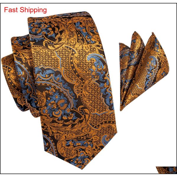 

fast shipping mens silk ties designers fashion yellow black paisley tie hanky cufflinks sets for mens formal qyllpc bdefashion, Black;blue
