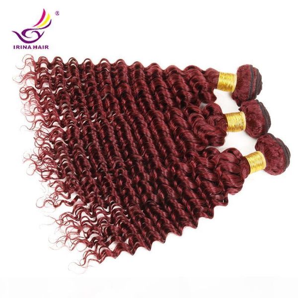 

100% virgin indian remy hair extensions 3 bundles 99j indian curly hair burgundy color weaves indian deep curly wave human hair, Black