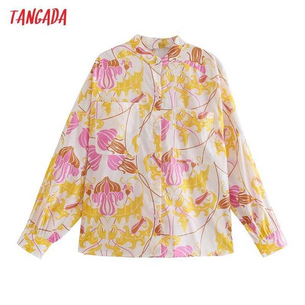 

tangada women retro oversized flowers print blouse long sleeve chic female casual loose shirt blusas femininas 5z175 210609, White