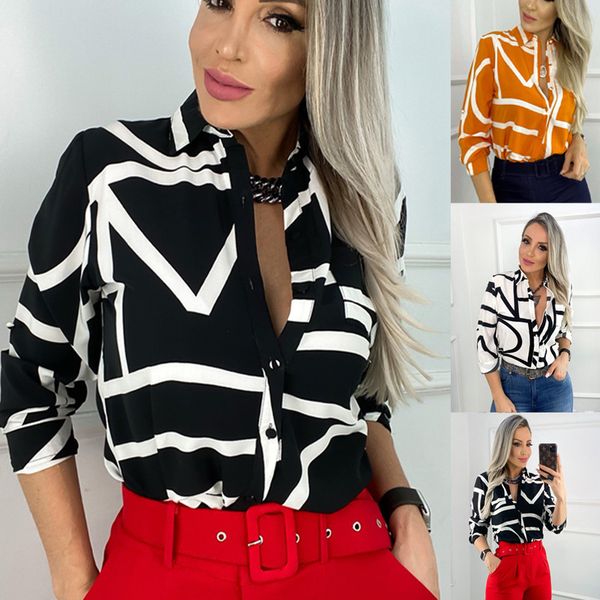 

fashion turn-down collar elegant office shirt women blouse casual button long sleeve autumn blusas lady chain leopard print, White