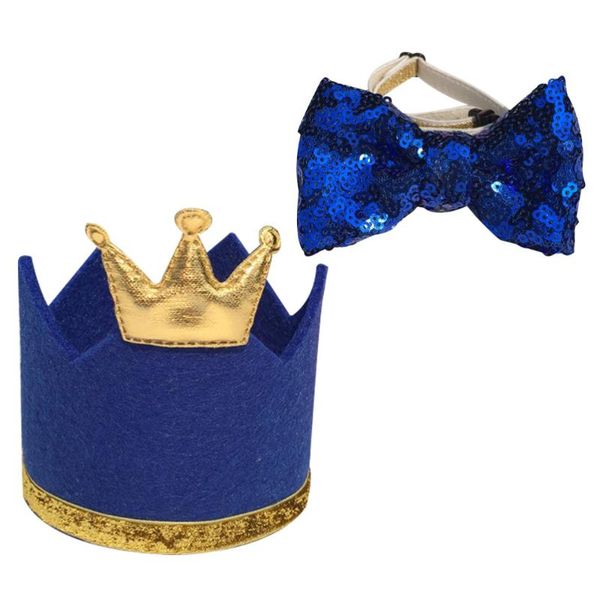 

2pcs adorable birthday party kids pet crown hat dog cat bow tie sequin bowtie