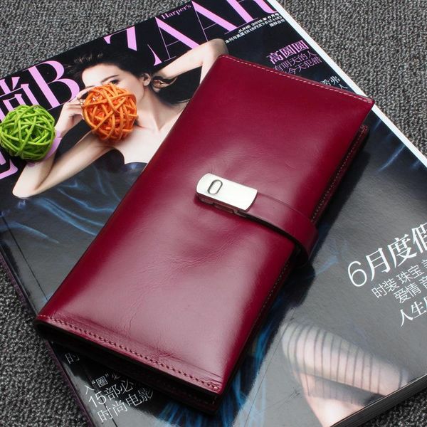 

wallets genuine leather men wallet women oil purse female card holder long clutch bag coin money, Red;black