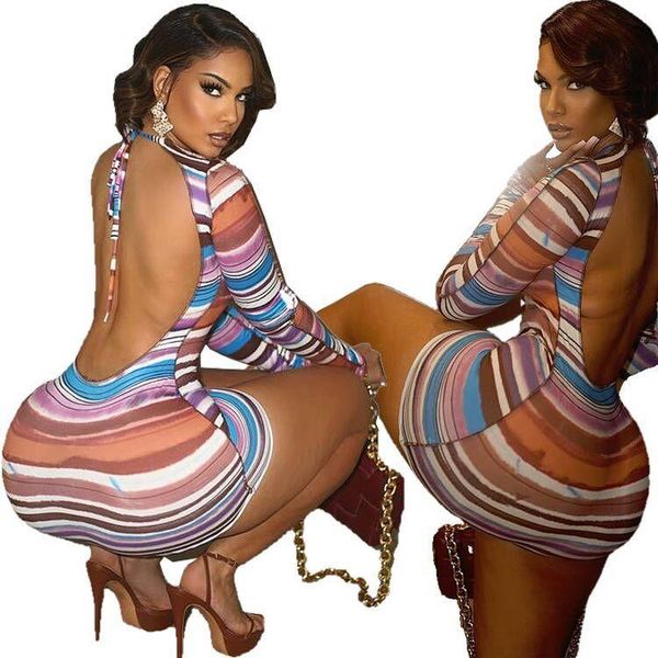 

casual dresses rmsfe 2021 women's long sleeve round neck fashion personalized hollow lace up stripe hip wrap dress, Black;gray