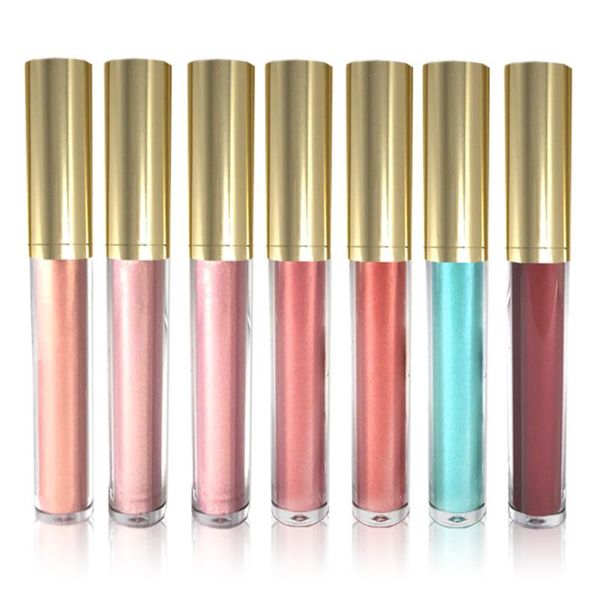 

lip gloss 15 colors optional golden cap transparent round tube private label custom moisturizing shiny pearl lipstick makeup