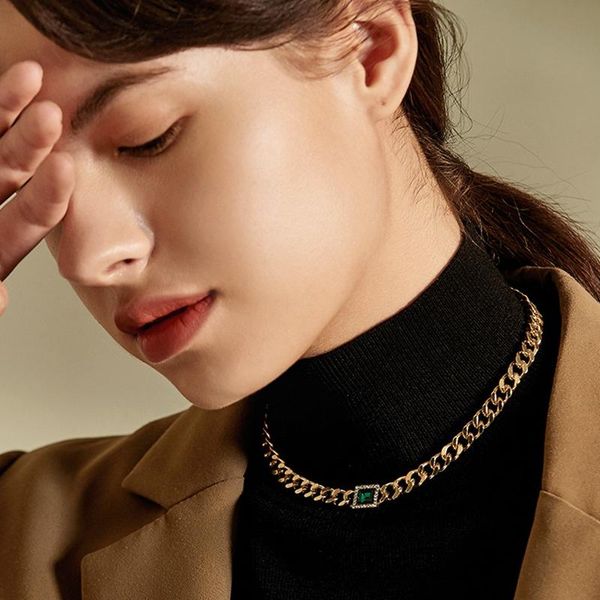 

mogaku thick chain choker green crystal gold necklace women fashion jewelry punk trendy design boho party wedding accessories, Silver