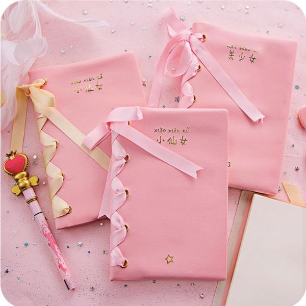 

notepads cute pink lace binding pu notebook creative fairy girl diary memo pads planner notepad stationery for kids birthday gifts, Purple;pink