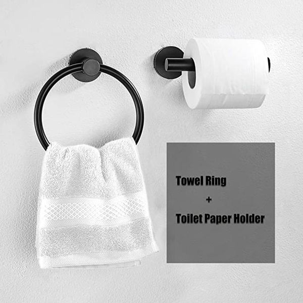 

2pcs bathroom hardware black towel ring and toilet paper holder stainless steel bathroom hand towel holder
